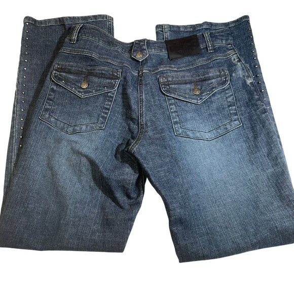 Harley-Davidson Womens Studded Embroidered Blue Denim Jeans SZ 12 High Rise EUC - Picture 2 of 12